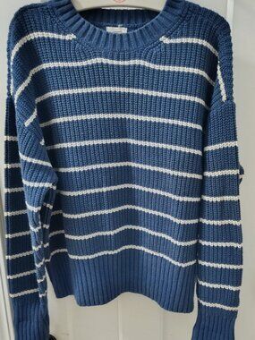 ANA Blue White Striped Sweater, Women's Medium
